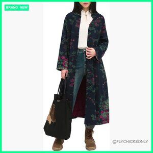 Linen Trench Coat with Cotton Lining, Boho Floral Jacket
